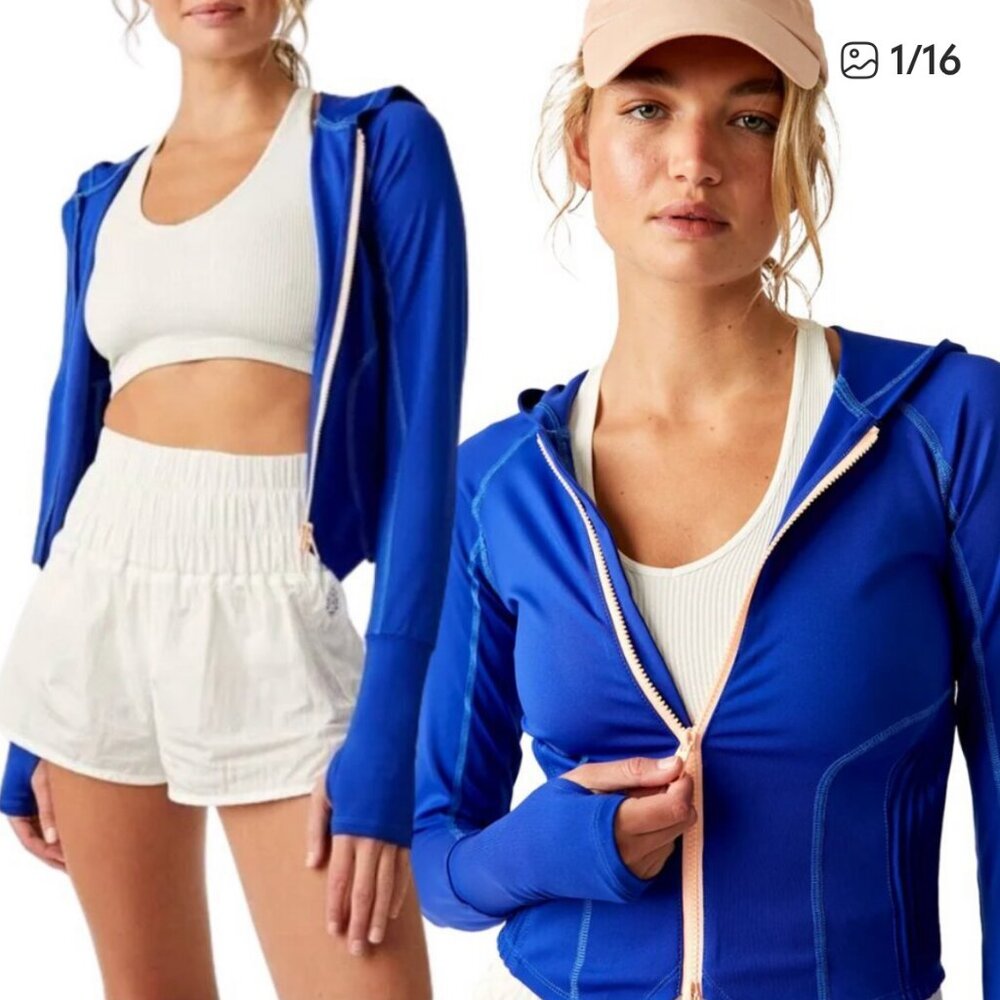 NWT Free People FP Movement Playin for Keeps Women XS Blue Full Zip